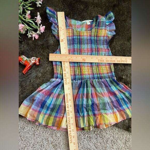 Mi Ami Colorful Plaid Preppy Peplum Smocked Ruffle Flutter Sleeve Blouse Sz XS - Picture 10 of 11